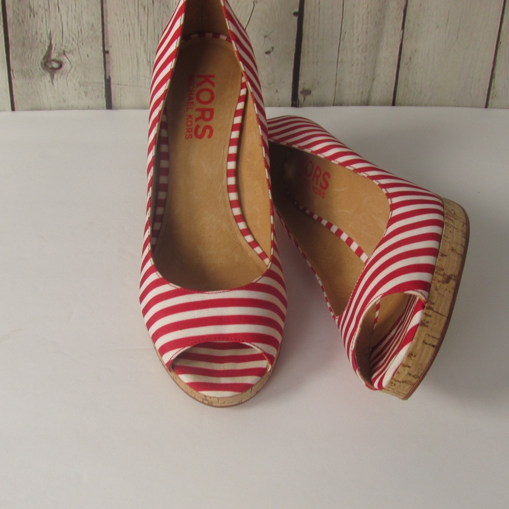 Michael Kors Red/White Striped Heels 8.5 E47
